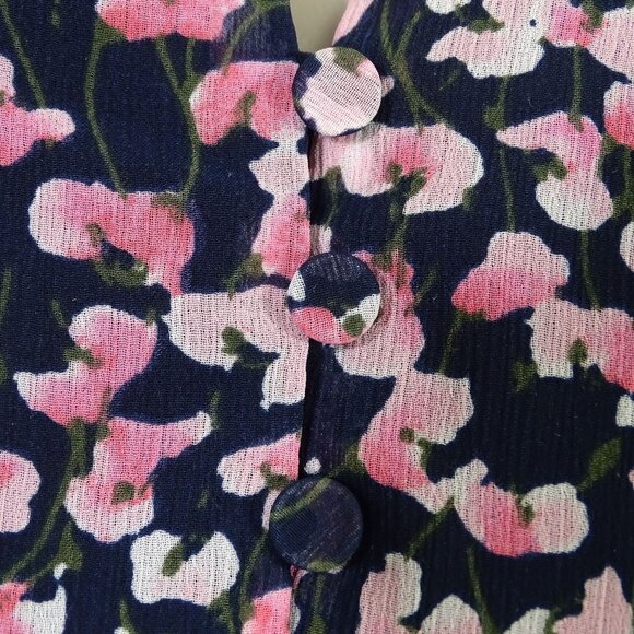 J Crew Floral Print Cap Sleeve Blouse Women Size M Blue Pink Lightweight BA741 - Picture 3 of 9